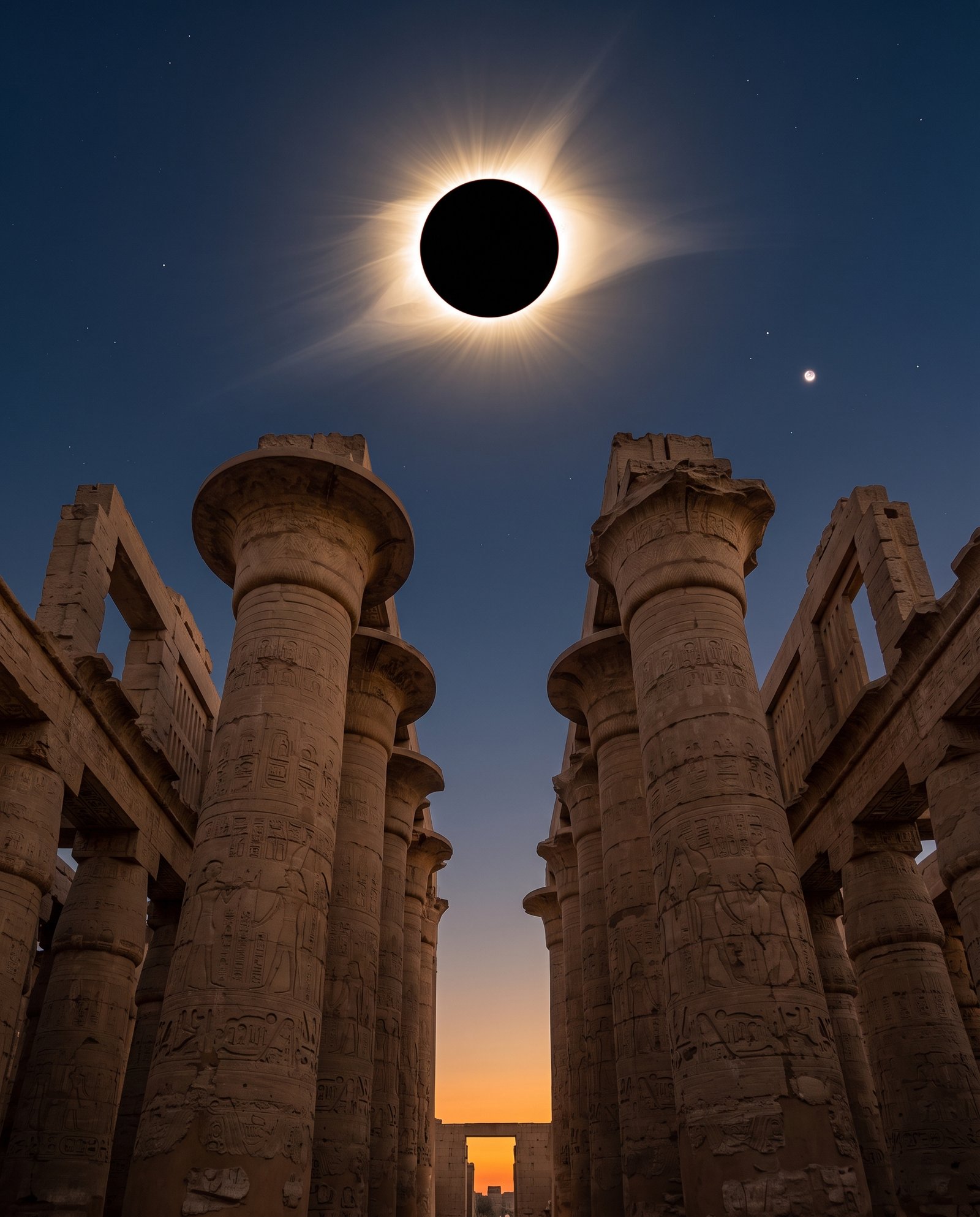 Total solar eclipse over Karnak Temple, Luxor