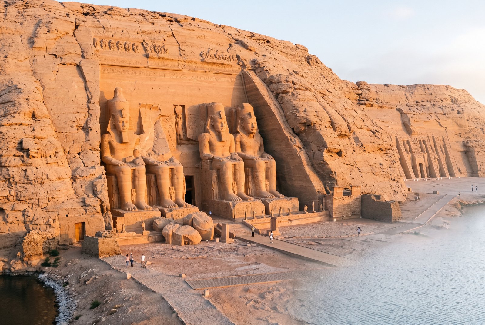 The Abu Simbel temples of Ramesses II in southern Egypt at sunrise